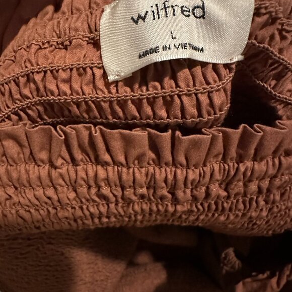 WILFRED ARITZIA Maelys Brown Cotton Poplin Puff Sleeve Smocked Dress | Size Larg - Picture 7 of 9